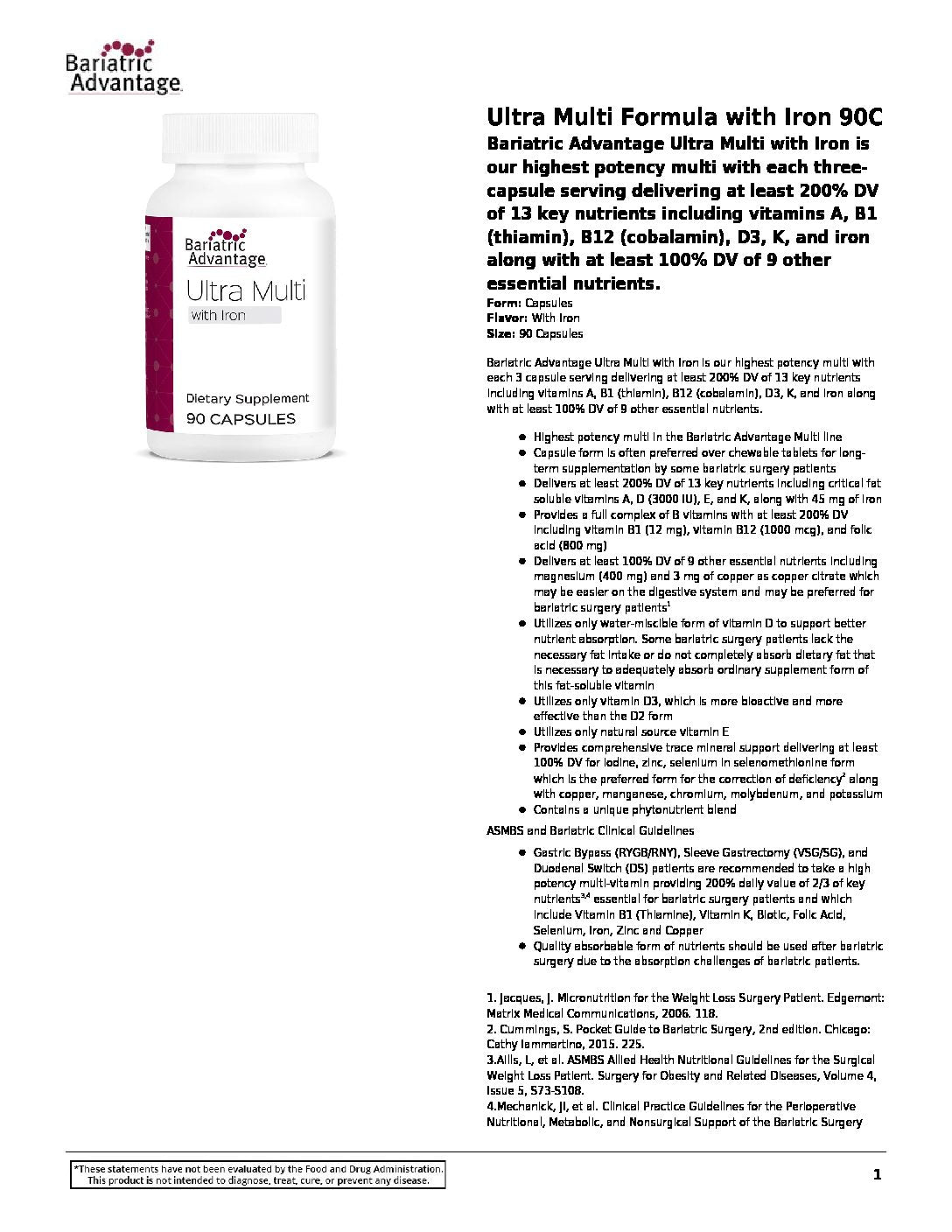 Multi-Formula Ultra Capsule with Iron 270 ct (Bariatric Advantage)